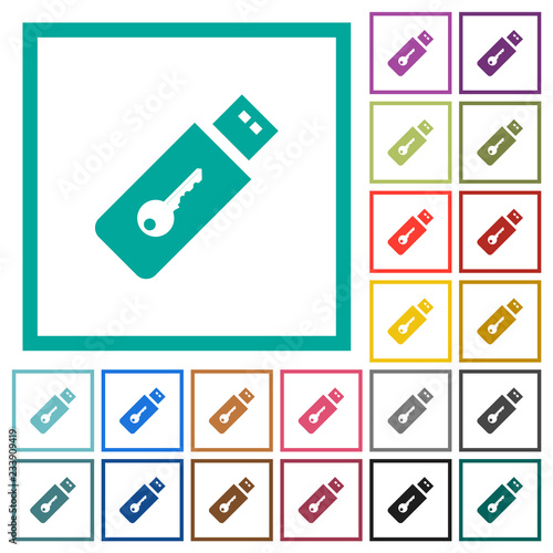 Hardware key flat color icons with quadrant frames