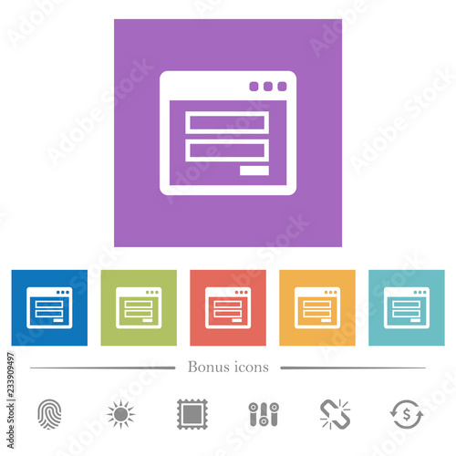 Login panel flat white icons in square backgrounds