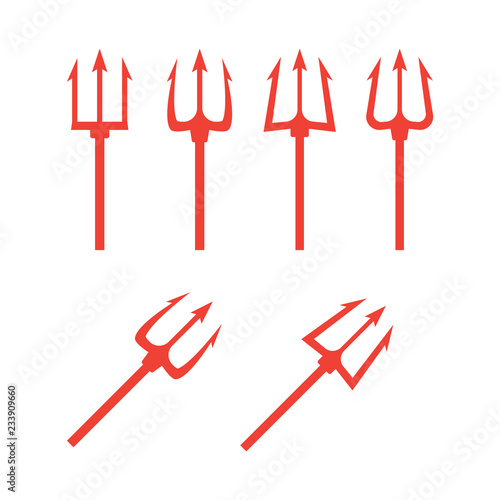 Black trident silhouette. Pitchfork weapon sharp vector illustration photo