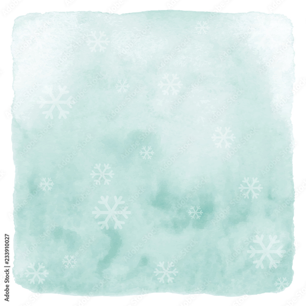Snowflakes with green paint watercolor