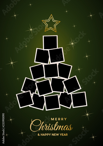 Christmas tree with empty photos, space to insert images. Vector illustration