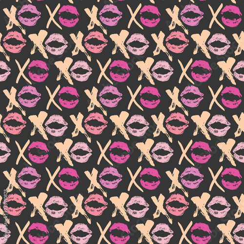 XOXO brush lettering signs seamless pattern, Grunge calligraphic hugs and kisses Phrase, Internet slang abbreviation XOXO symbols, vector illustration isolated on white background