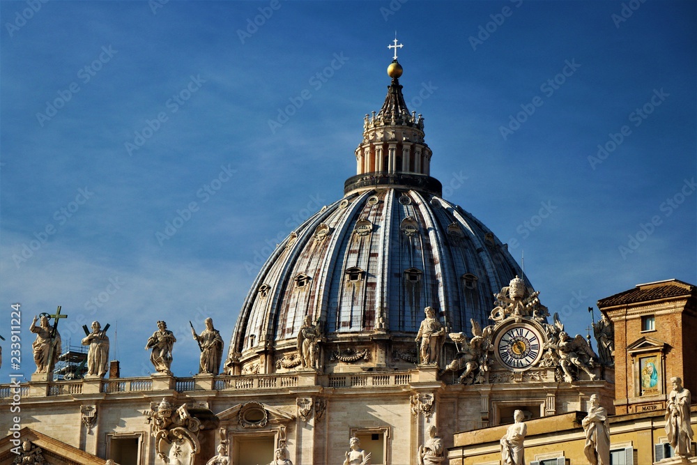 Vatican City - View of Piazza San Pietro, with its religious symbols. 