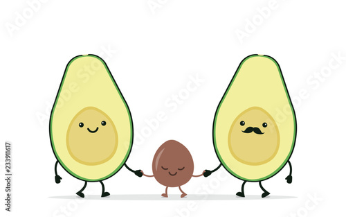 Funny avocado couple holding hands.