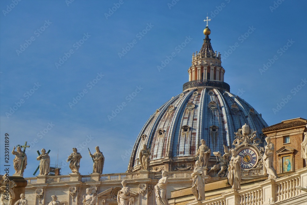 Vatican City - View of Piazza San Pietro, with its religious symbols. 