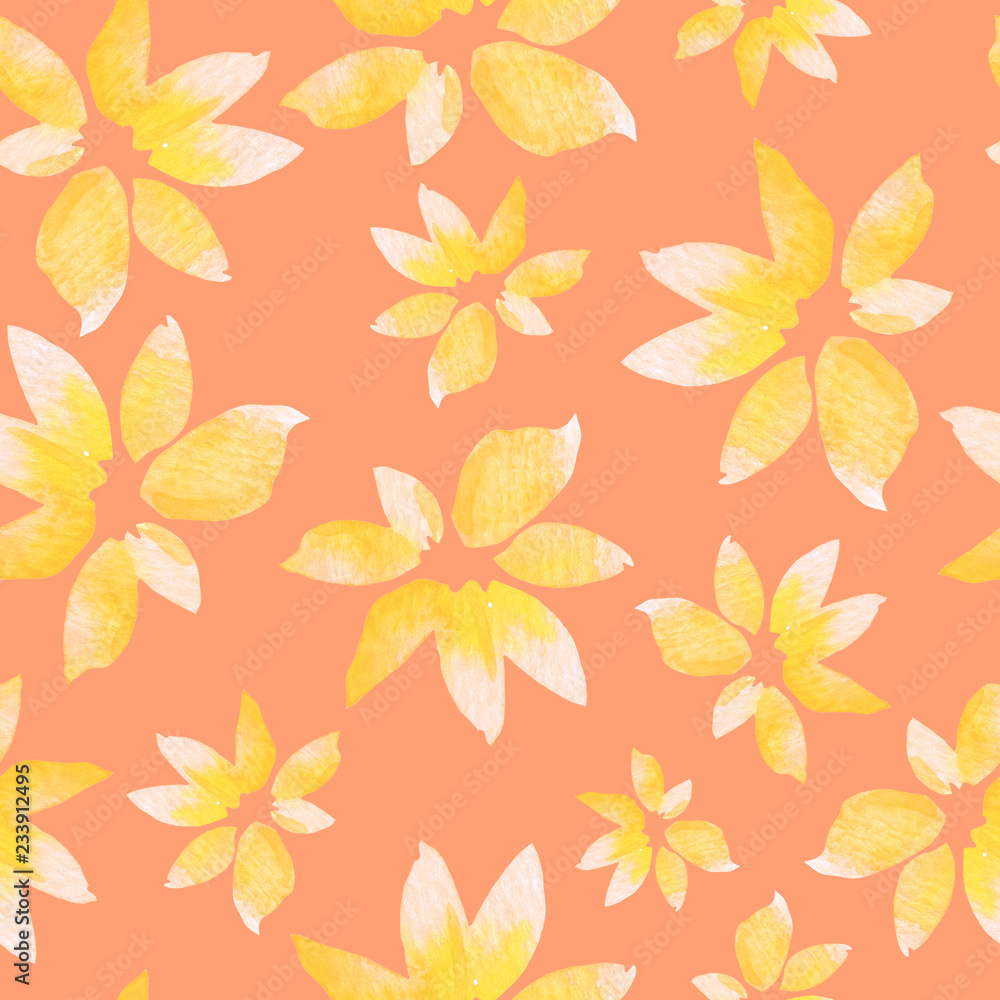 Floral seamless pattern painted with watercolor.