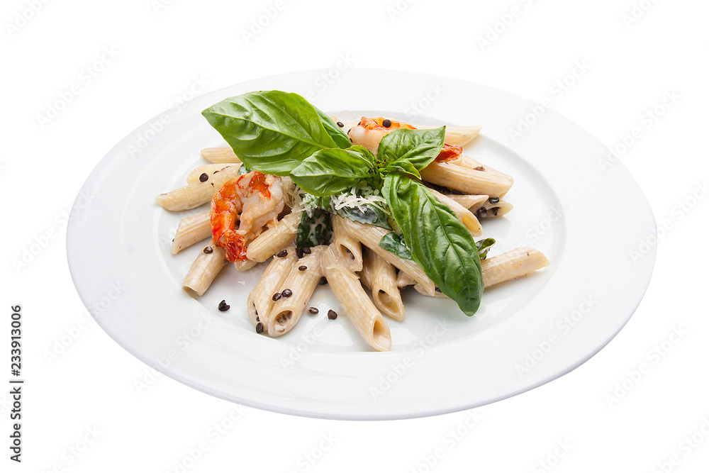 Pasta with lentils and shrimps. Traditional Italian dish Pasta with lentils and shrimps. Traditional Italian dish