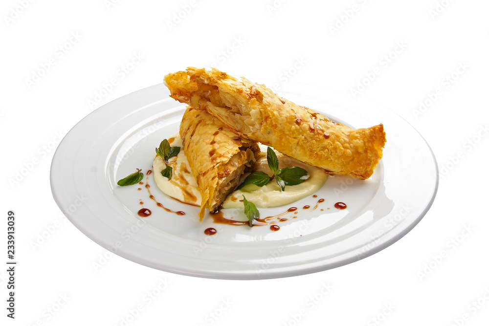 The Viennese strudel. On a white background The Viennese strudel. On a white background