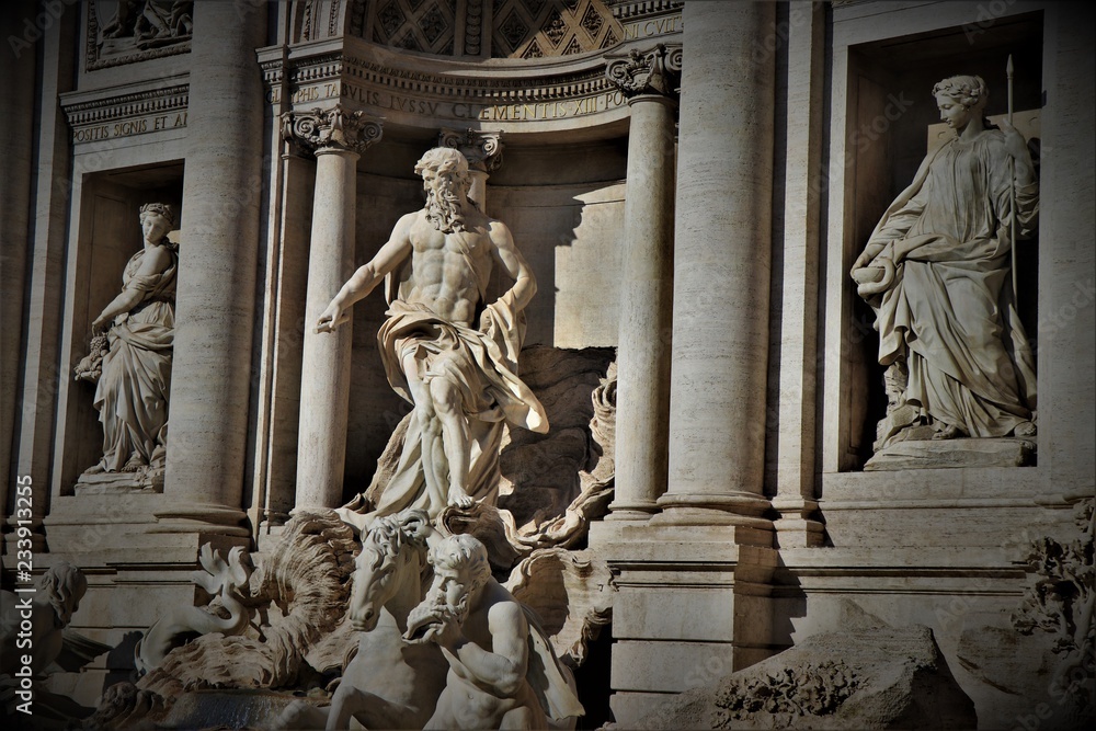 Rome, Italy - View of some details of the Trevi Fountain, one of the most famous fountains in the world. 