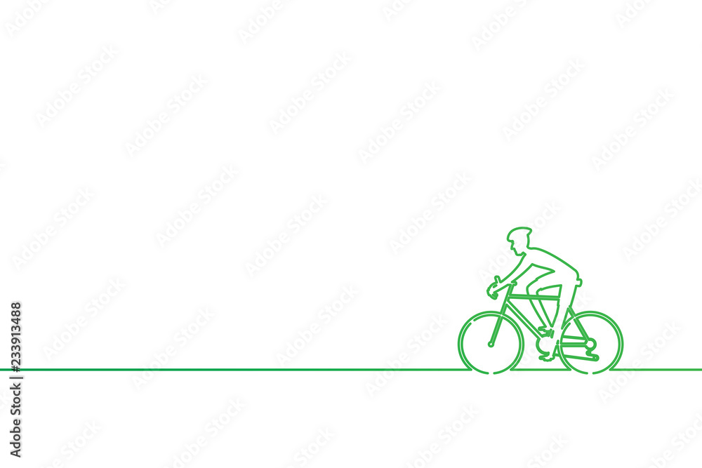 Fototapeta premium Cyclist riding on the road with scenery of sunset on the horizon over the sea landscape. Vector illustration of cycling sport concept