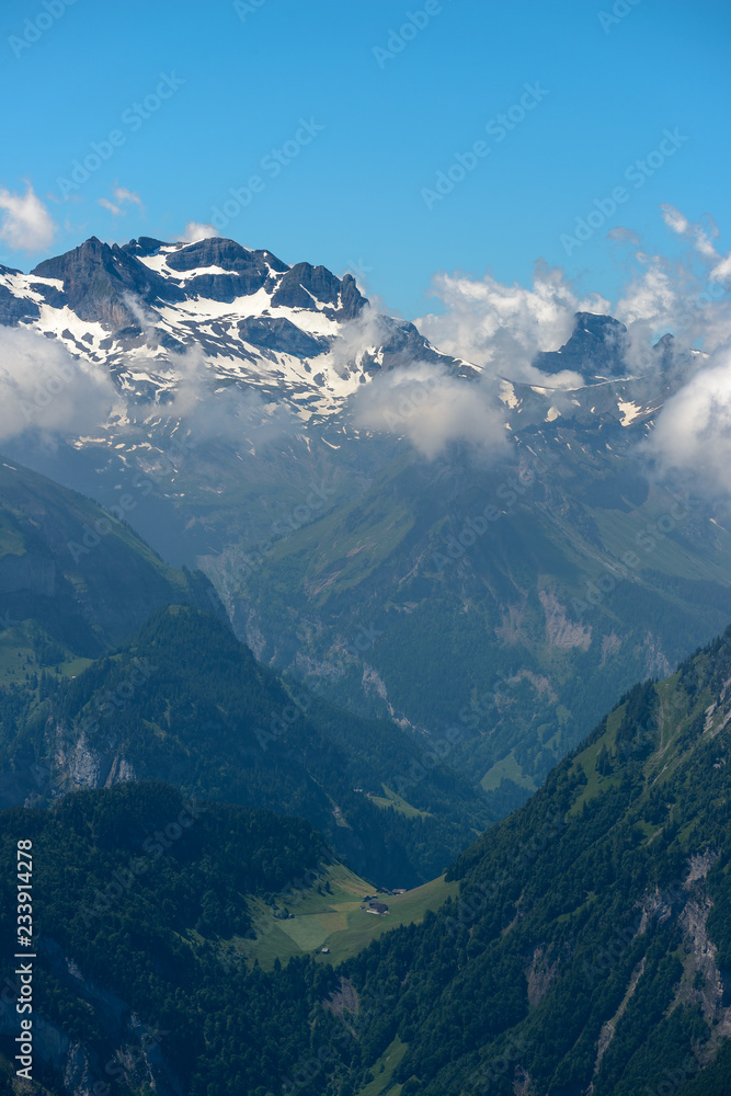 Mountains views on a hiking trail near Stoos, Schwitz, Switzerland