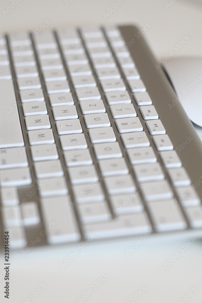 Apple mouse and keyboard in front of a white background