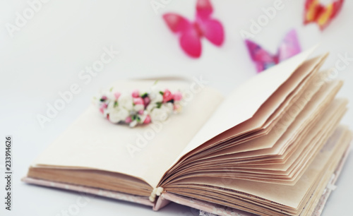 A diary for entries on a white table