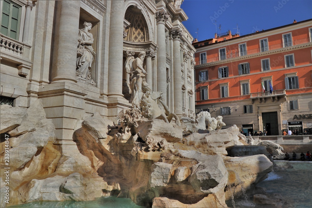 Rome, Italy - View of some details of the Trevi Fountain, one of the most famous fountains in the world. 