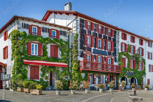 Street in  Espelette, Pyrenees-Atlantiques, France photo