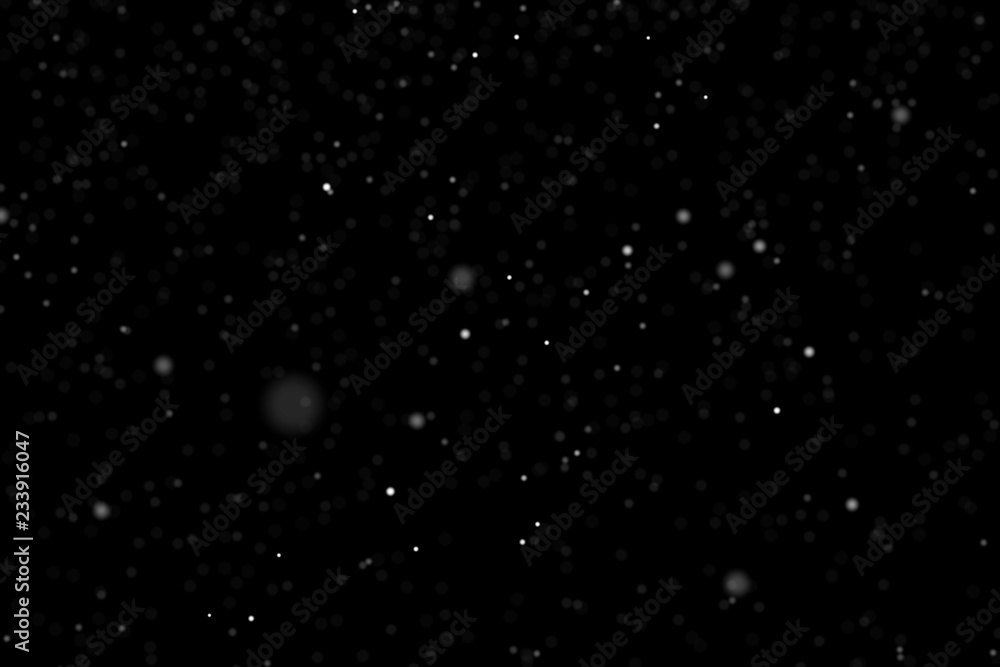 Falling snow isolated on black. Snowfall texture. Place in over picture in screen mode.