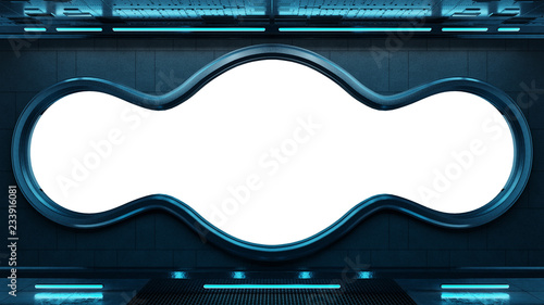 Fototapeta Naklejka Na Ścianę i Meble -  Black tech spaceship round window interior background 3D rendering