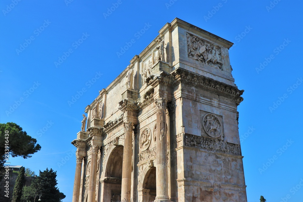 Rome, Italy - View of the Arch of Constantine, with its details.
