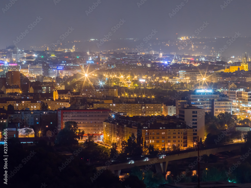 View of night Prague from the top
