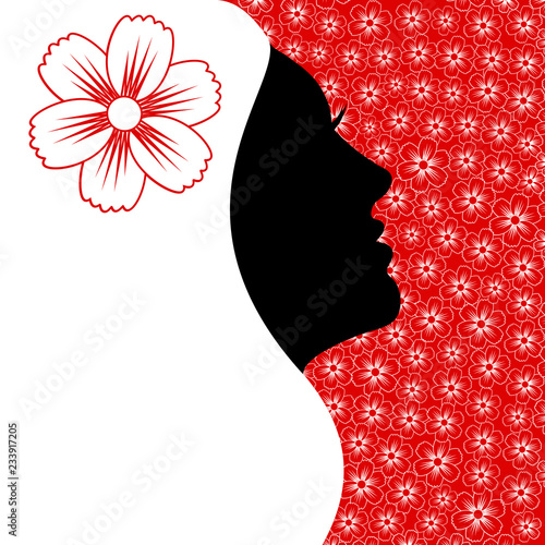 Beautiful female profile on a floral background