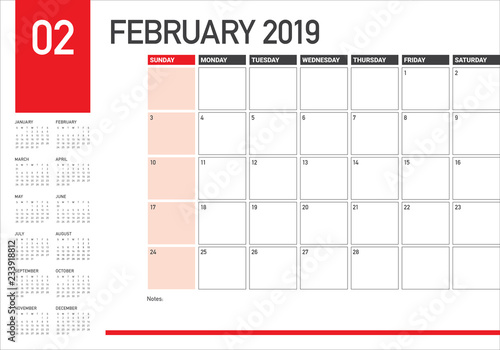 February 2019 desk calendar vector illustration