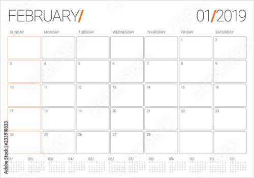 February 2019 desk calendar vector illustration