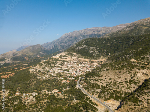 Aerial view of Vuno, Albania. An Albanian village along the Albanian Riviera