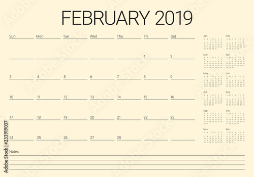 February 2019 desk calendar vector illustration
