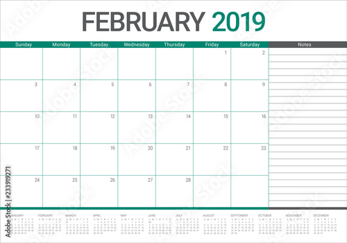 February 2019 desk calendar vector illustration