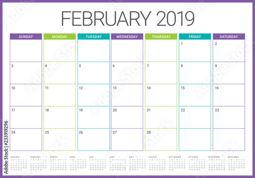 February 2019 desk calendar vector illustration
