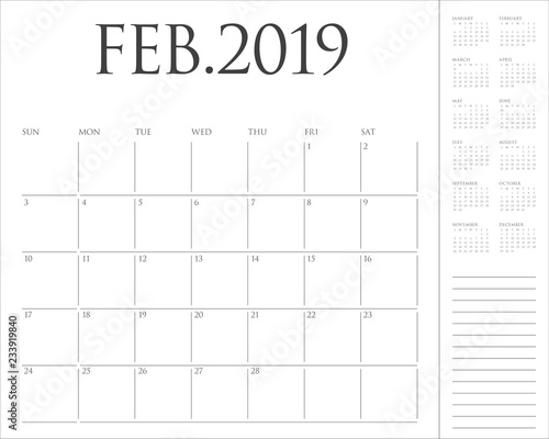 February 2019 desk calendar vector illustration