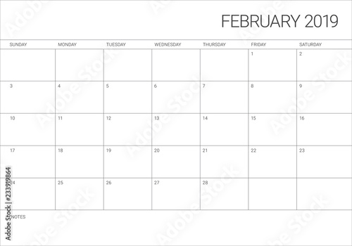 February 2019 desk calendar vector illustration