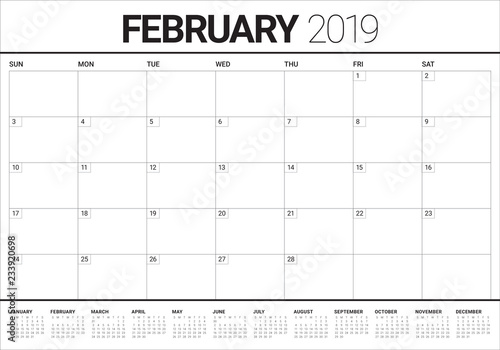 February 2019 desk calendar vector illustration