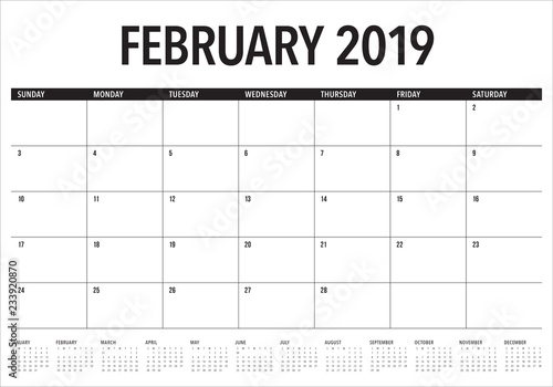 February 2019 desk calendar vector illustration
