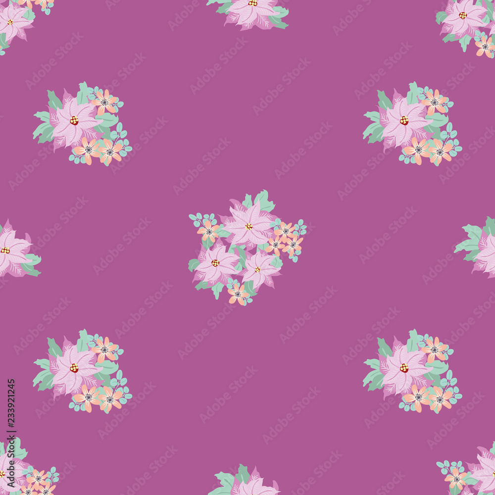 Festive seamless pattern in bright poinsettia. Holiday floral christmas background for wallpapers, textile, wrapping paper.