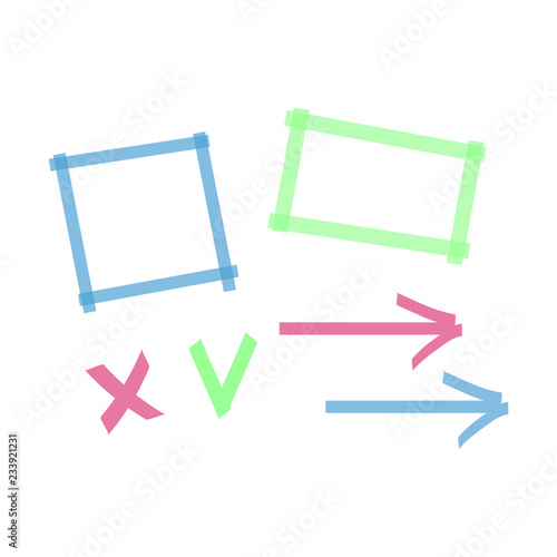 Highlighter marks, stripes, strokes, frames, speech bubbles, crosses, ticks and arrows vector set. Elements drawn with colored marker