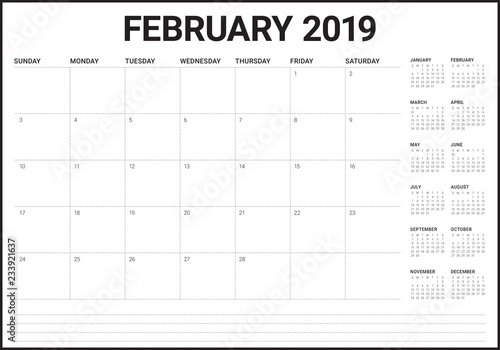 February 2019 desk calendar vector illustration