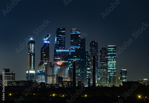 View of the towers of the business center Moscow City at night