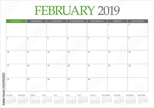 February 2019 desk calendar vector illustration