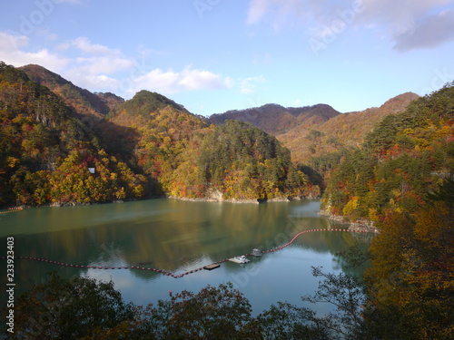 Kawamata dam and autumn foliage, Nikko, Tochigi, Japan photo