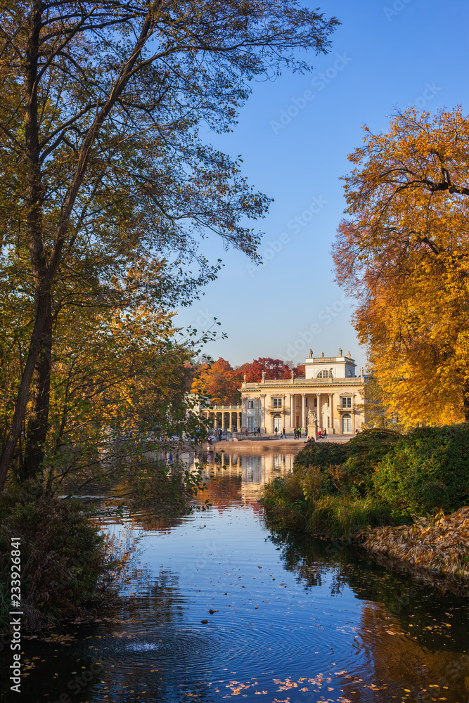 Lazienki Park With Palace On Water In Warsaw