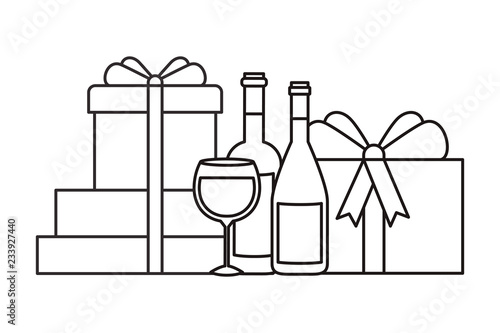 gift box with wine bottle and glass