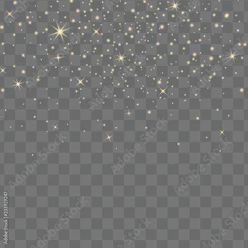 Golden glow stars. Glitter light effect. Vector shine sparks on transparent background. Design  element for cards  invitations  posters and banners 