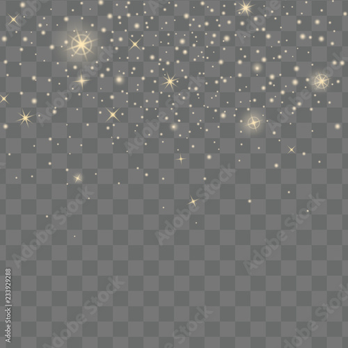 Golden glow stars. Glitter light effect. Vector shine sparks on transparent background. Design  element for cards  invitations  posters and banners 