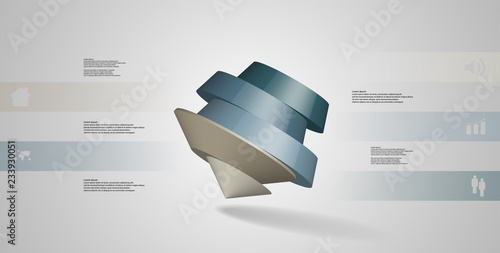 3D illustration infographic template with round pentagon askew arranged
