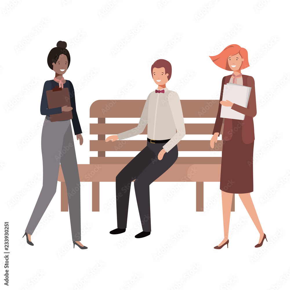 group of business in park chair avatar character