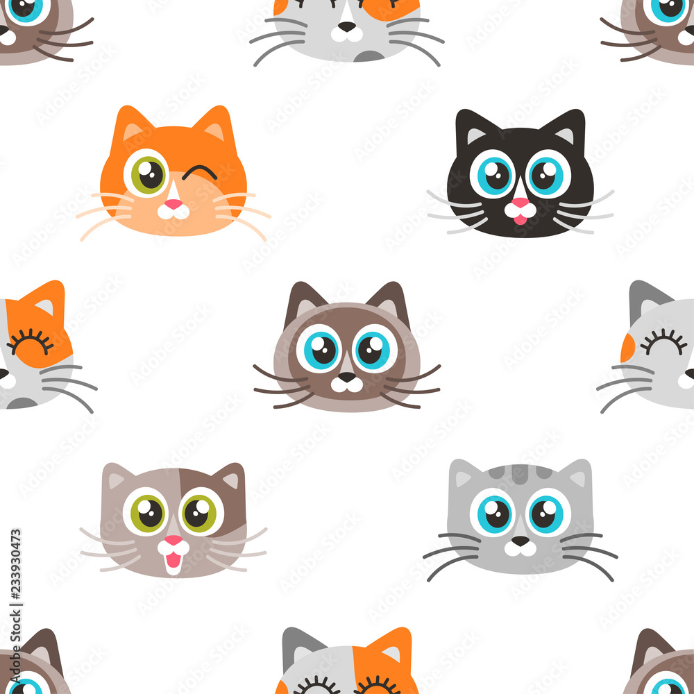 Pattern with icons of cute cat faces