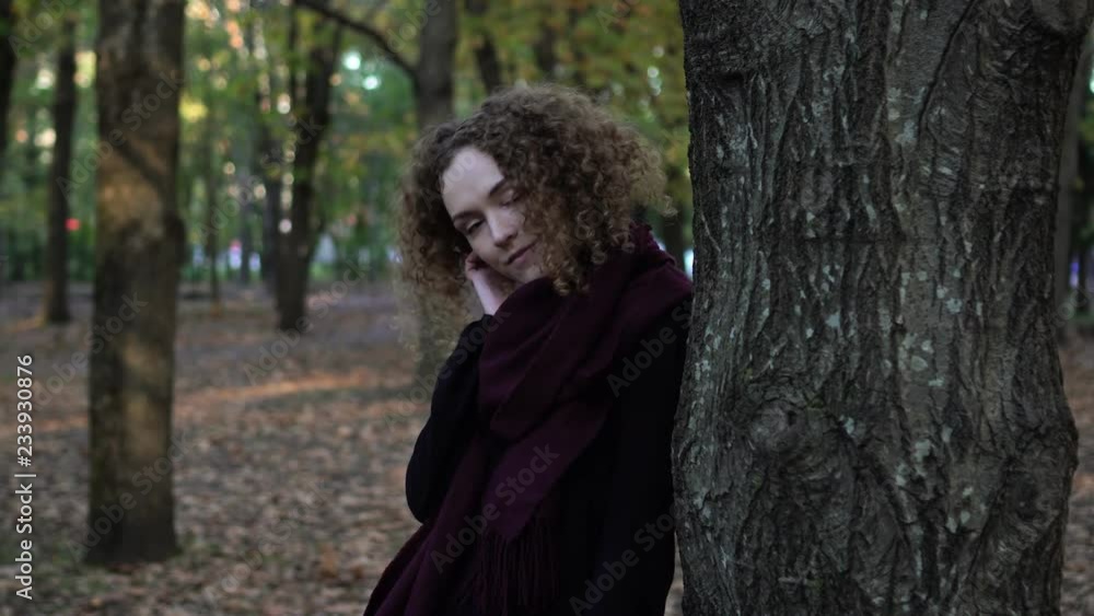 Young beautiful woman walks in the autumn park. Young beautiful woman walks in the autumn park.
