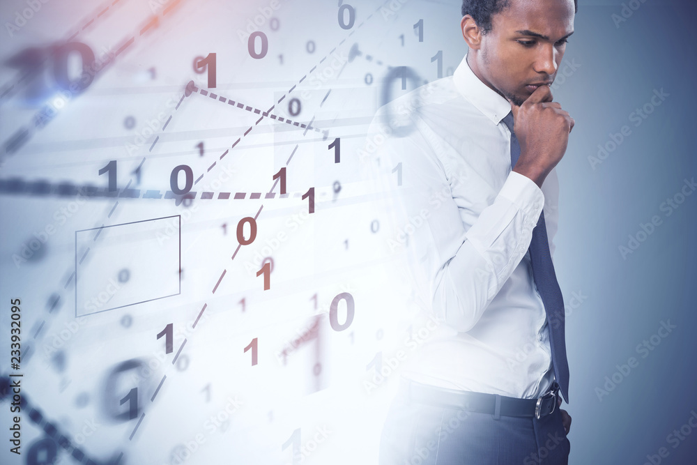 African American man, digital interface African American man, digital interface