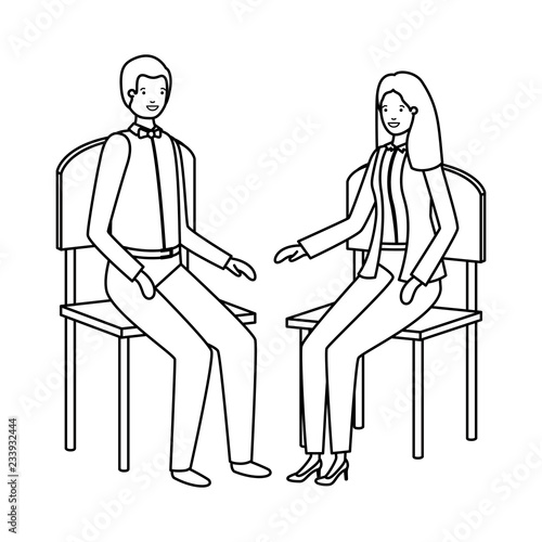 couple of business sitting in chair avatar character